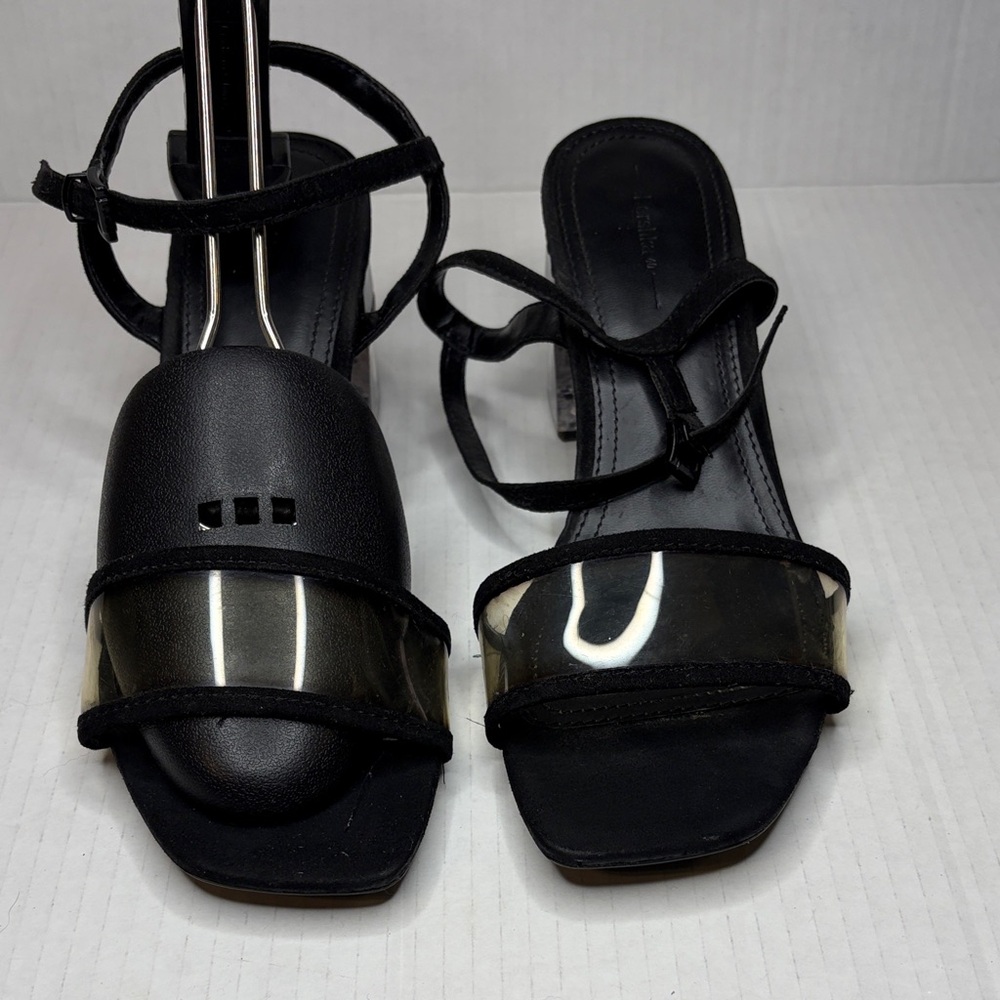 Bershka Black Strappy Sandals Clear Lucite Block Heel Size 40 US 9 Y2K Club